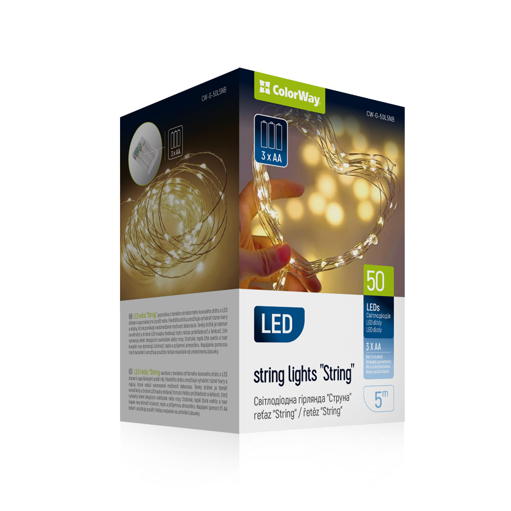 Гірлянда-струна на бат-ці 3AA ColorWay 50LED теплий L-5м
