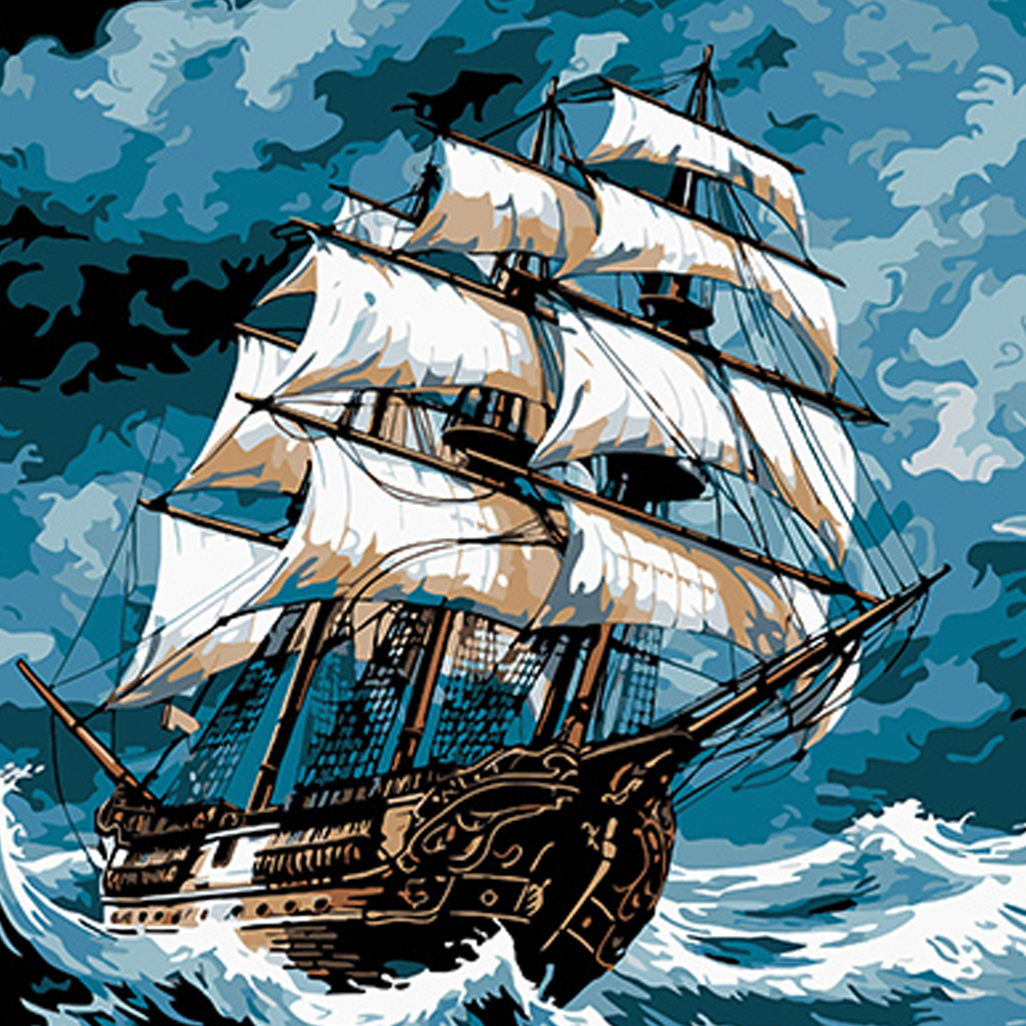 Картини по номерах «Морський шторм» 40×40см на чорному фоні