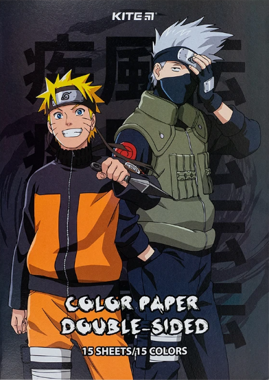 Папір кольоровий А4 двосторонній 15арк./ 15 кольорів Naruto