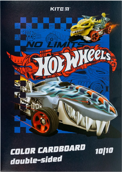 Картон кольоровий А4 двостор.10арк./ 10 кольорів Hot Wheels
