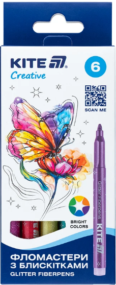Фломастери 6 кольорів з блискітками Creative