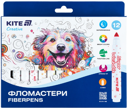 Фломастери 12 кольорів Creative Superwashable Jumbo