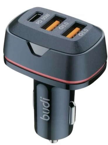 Зарядний пристрій авто Budi швидка зарядка 2USB+Type C 30W