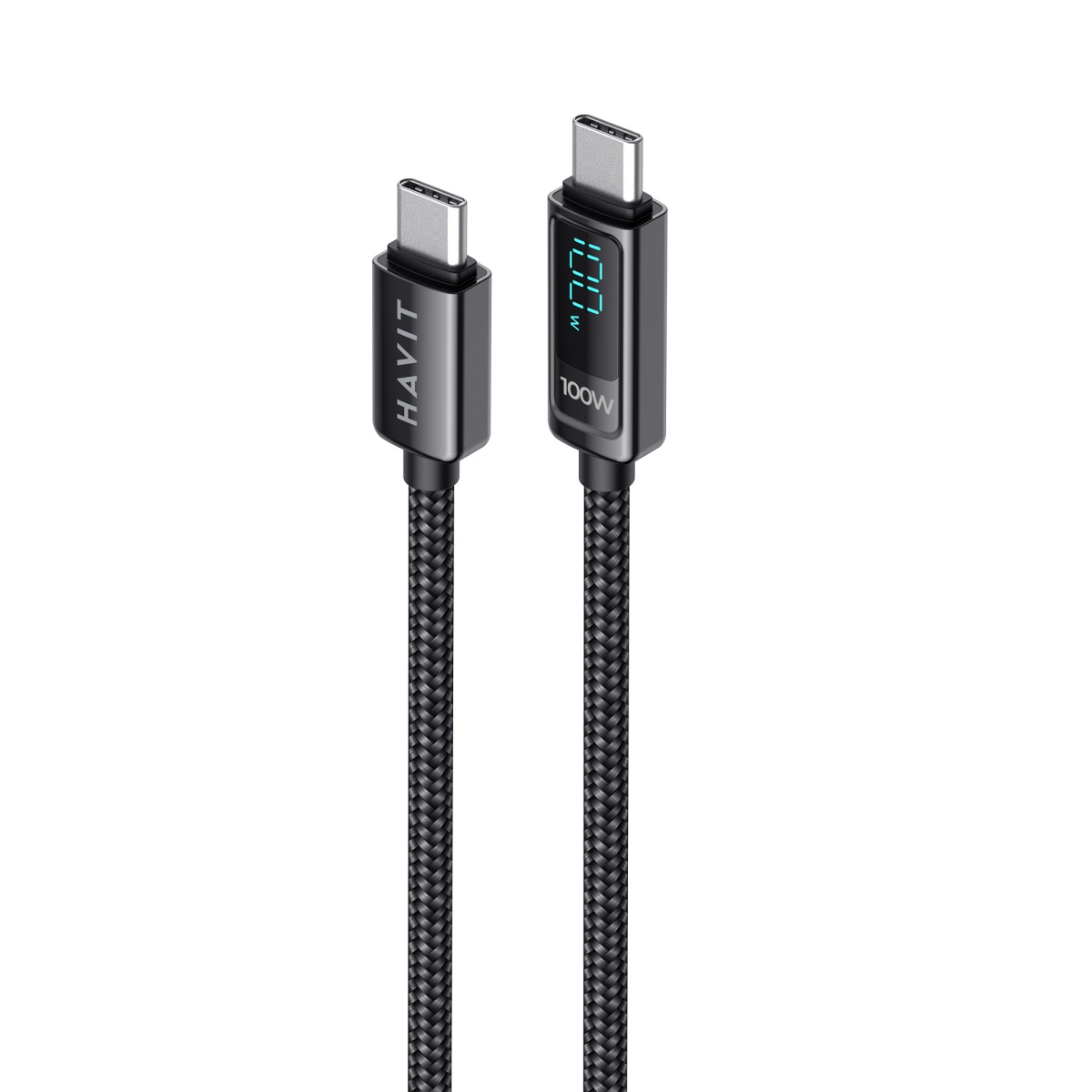 Кабель Type-C > Type C HV-CB6247 PD100W 5A 2м з Led екраном, black