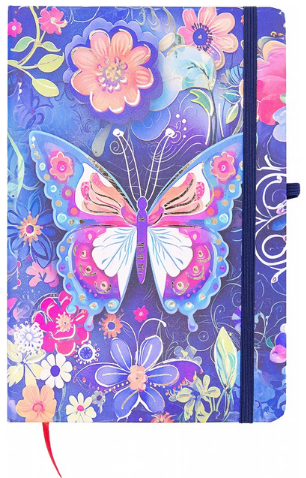 Блокнот А5 80 аркушів «Butterfly» тверда обкладинка, на резинці мікс