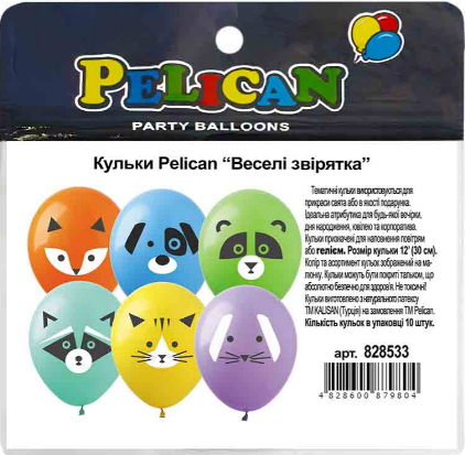 Набір кульок повітряних «Веселі звірятка» 12″/30см 10 шт