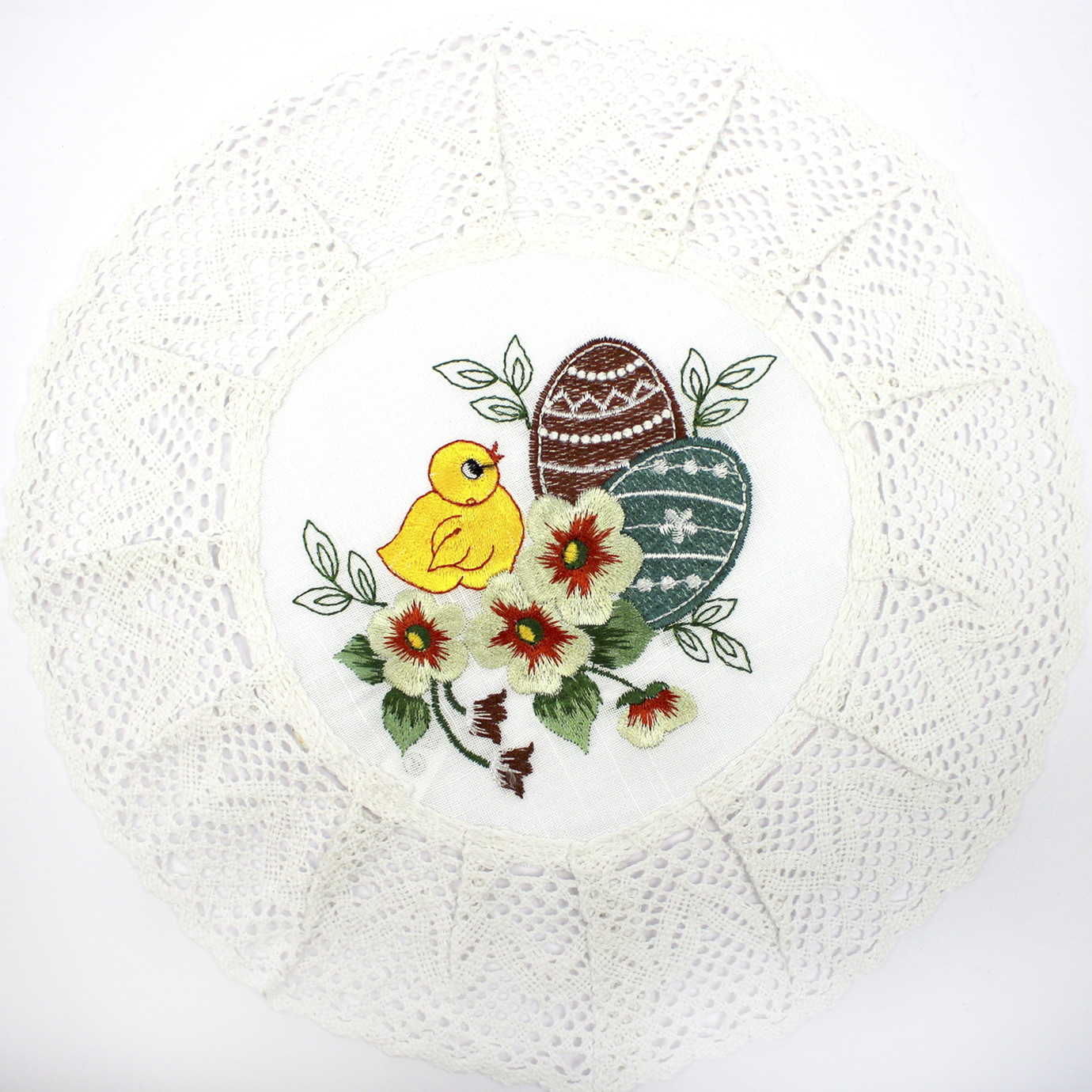 Великодня серветка «Крашанки з курчам» мала кругла 30×30см біла