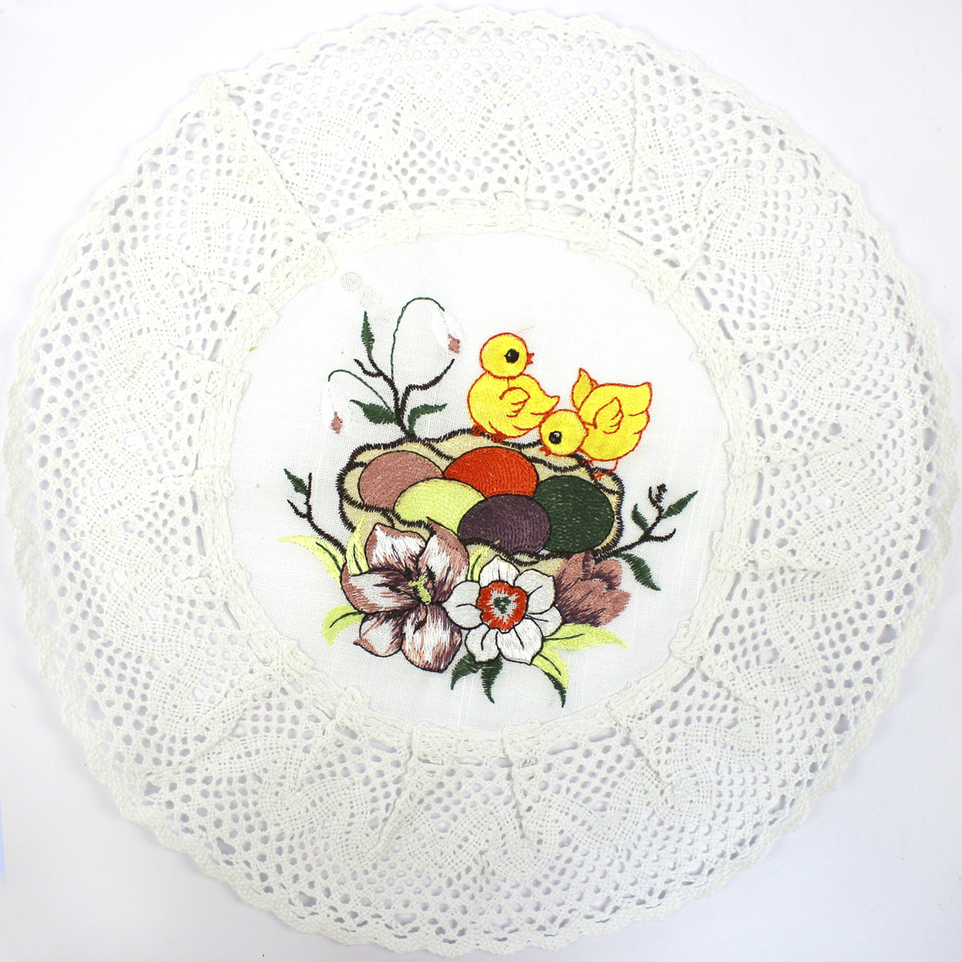Великодня серветка «Двоє курчат» мала кругла 30×30см біла