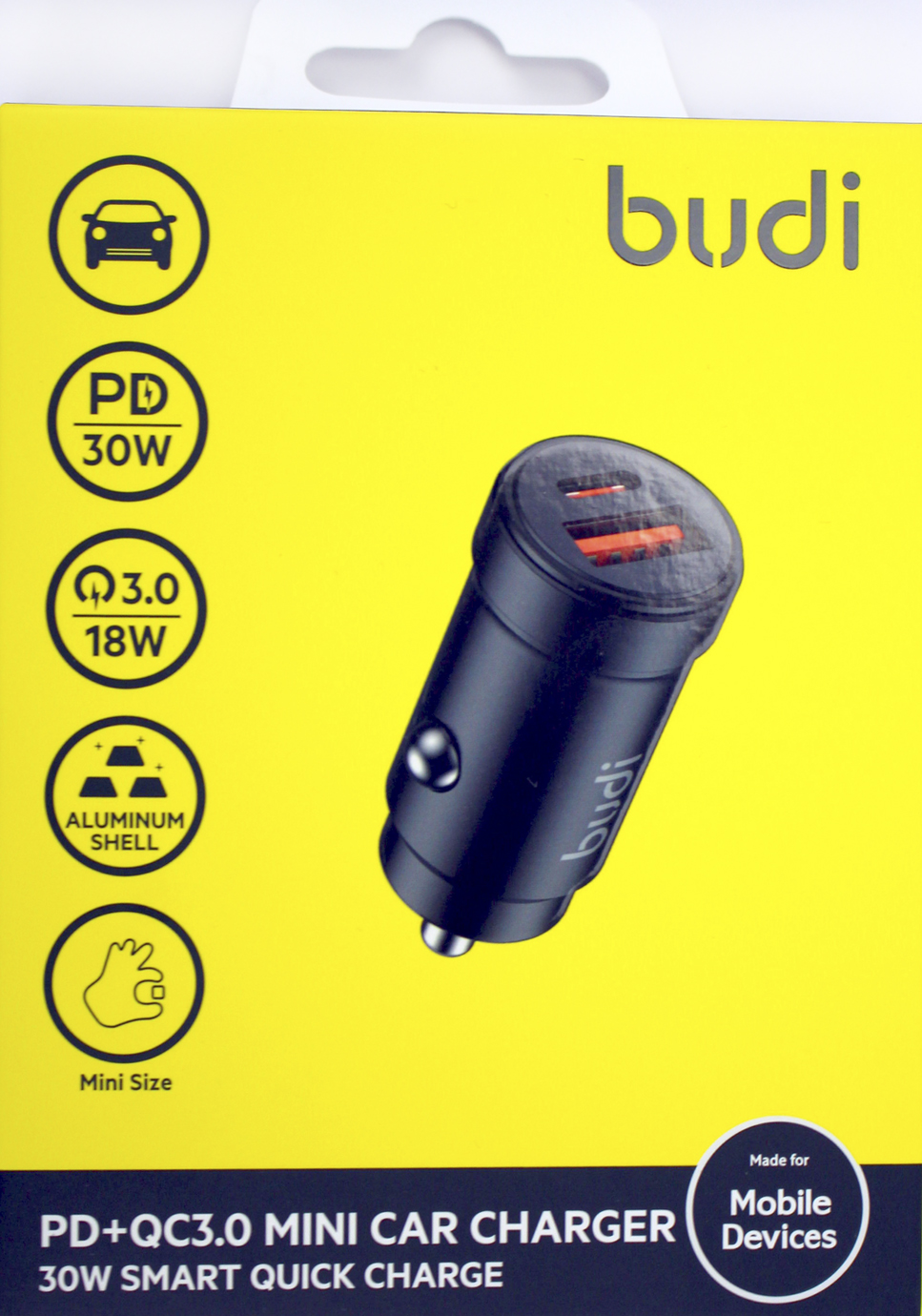 Зарядний пристрій авто Budi 30W швидка зарядка black