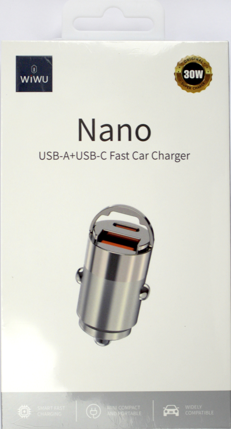 Зарядний пристрій авто Wiwu 30W швидка зарядка silver