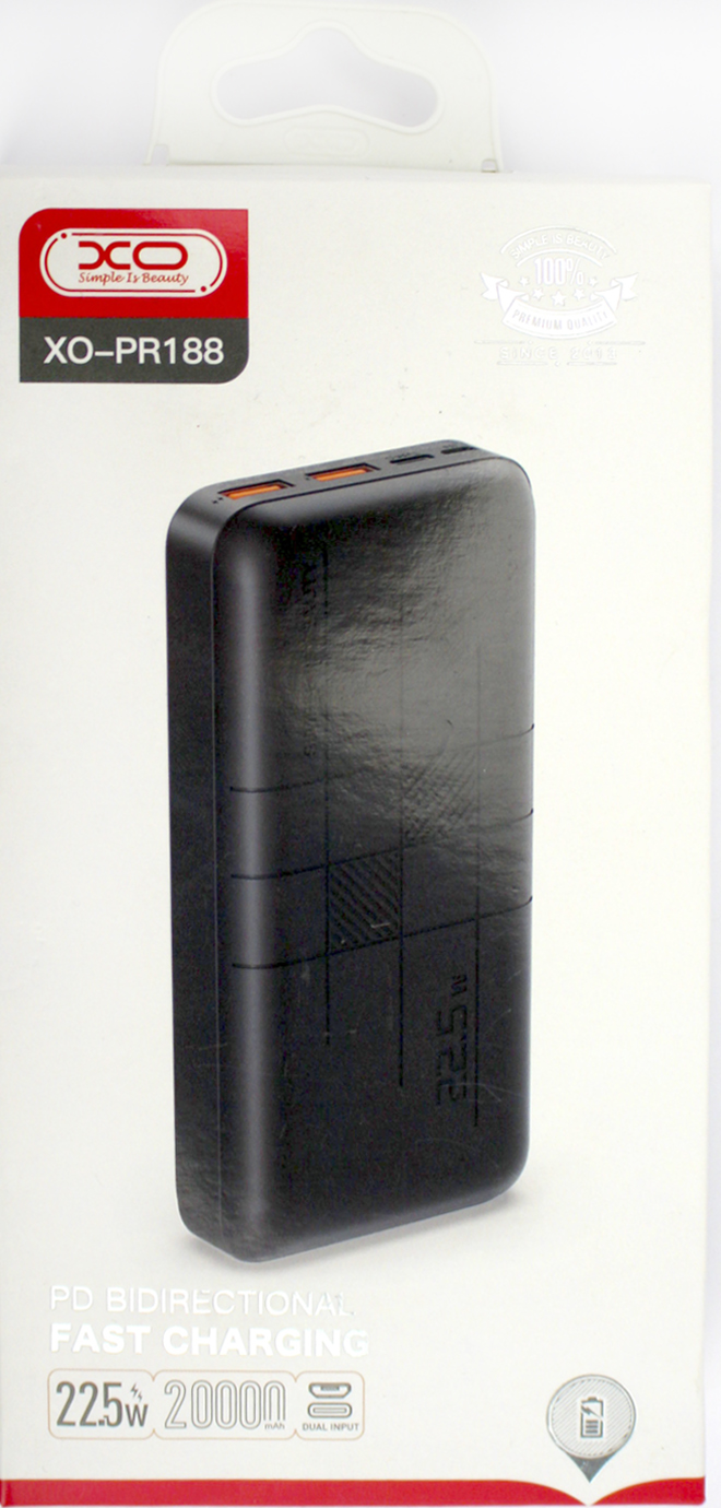 УМБ XO Power Bank 20000mAh 2хUSB швидка зарядка 22,5W 3A black