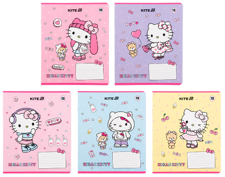 Зошит 12 аркушів клітинка гібрид лак+УФ лак Hello Kitty