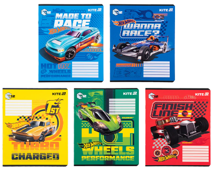 Зошит 12 аркушів клітинка гібрид лак+УФ лак Hot Wheels