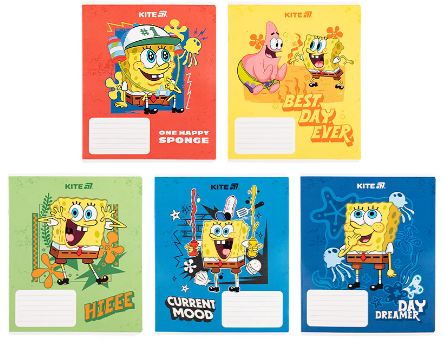 Зошит 18 аркушів клітинка гібрид лак + УФ лак SpongeBob SquarePants