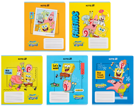Зошит 12 аркушів клітинка софт тач+УФ лак SpongeBob SquarePants