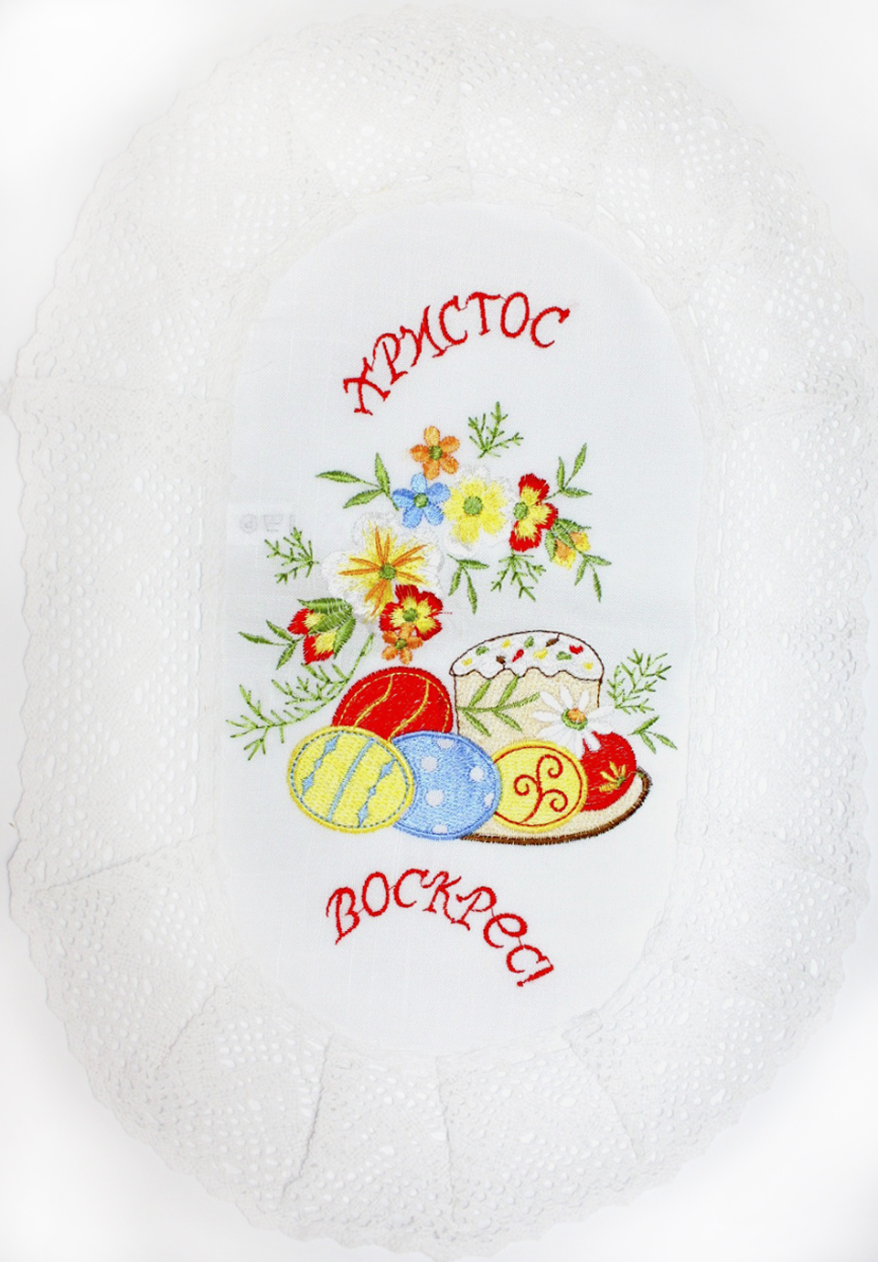 Великодня серветка «Христос Воскрес» овальна 47×32см біла