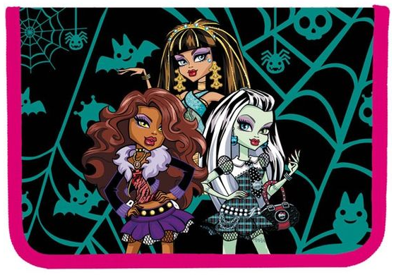 Пенал «Monster girls» без наповнення, 1 відділення, з 2 відворотами+розклад 13,5×19,5×3,5см