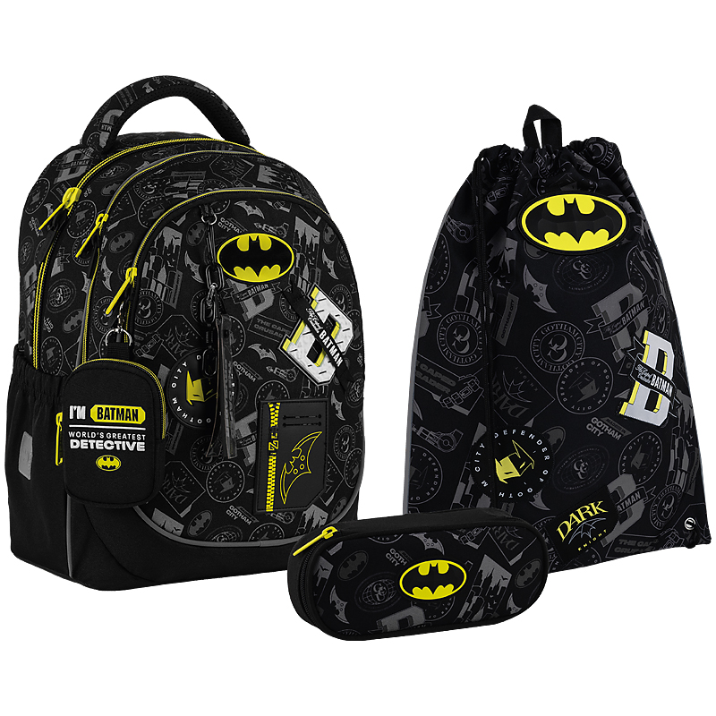 Набір: рюкзак 3 відділення, 2карм.+пенал+сумка для взуття DC Batman