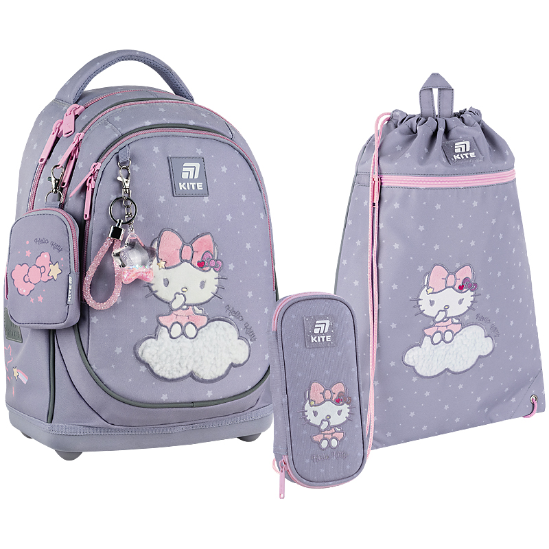 Набір: рюкзак 3 відділення, 2карм.+пенал+сумка для взуття Hello Kitty