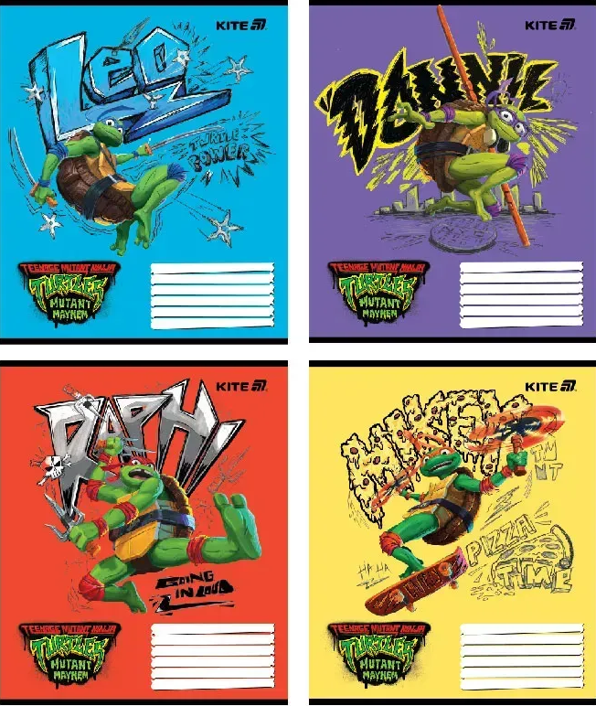 Зошит 12 аркушів коса лінія гібрид лак+УФлак Ninja Turtles