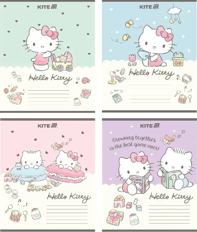 Зошит 12 аркушів коса лінія Уф лак+глітер Hello Kitty