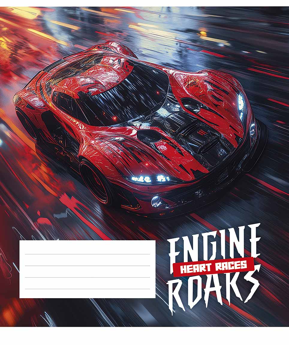 Зошит 48 аркушів клітинка «Engine roars heart races» хлопч. ВД-лак