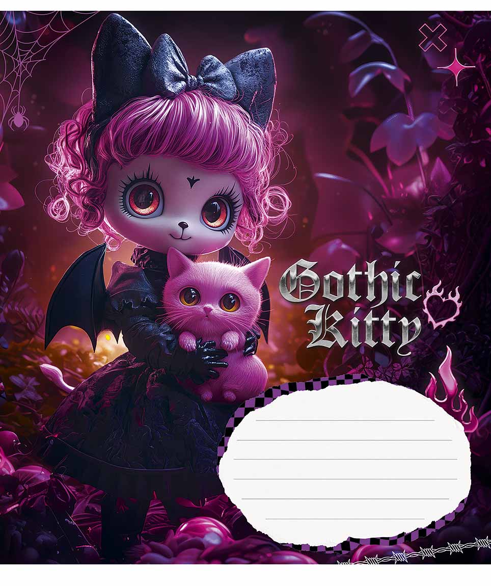 Зошит 12 аркушів клітинка «Gothic cats» виб. УФ-лак