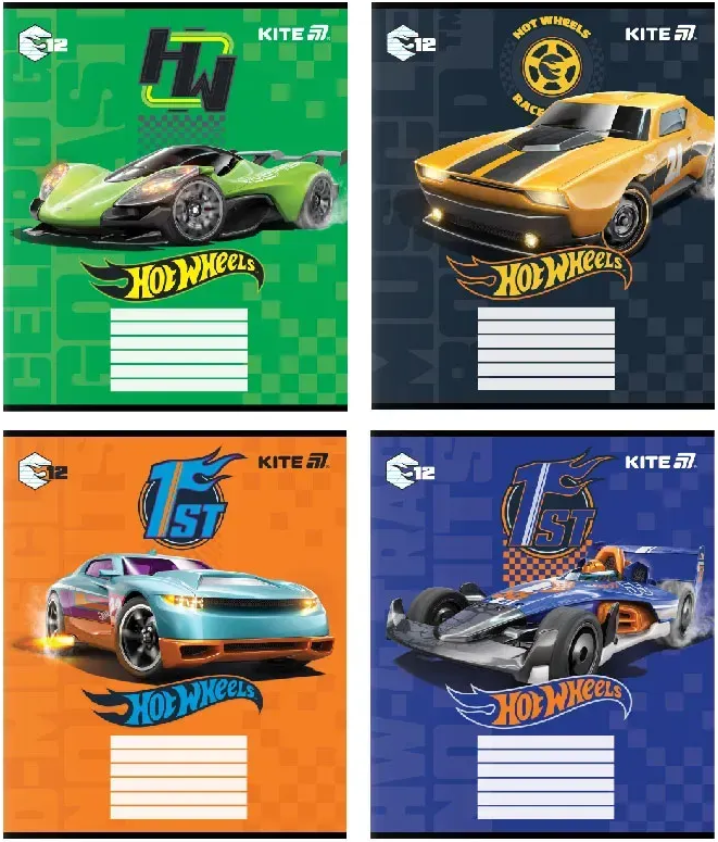 Зошит 12 аркушів коса лінія гібрид лак+УФлак Hot Wheels