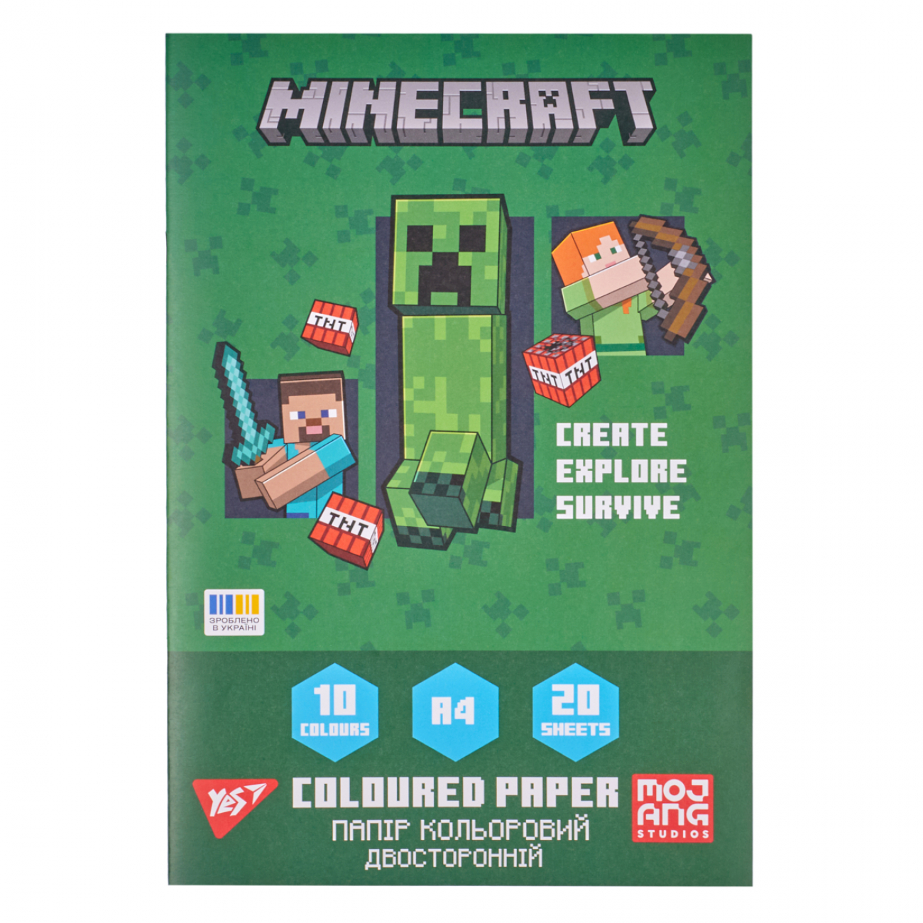 Папір кольоровий А4 двосторонній 20арк./10 кольорів Minecraft