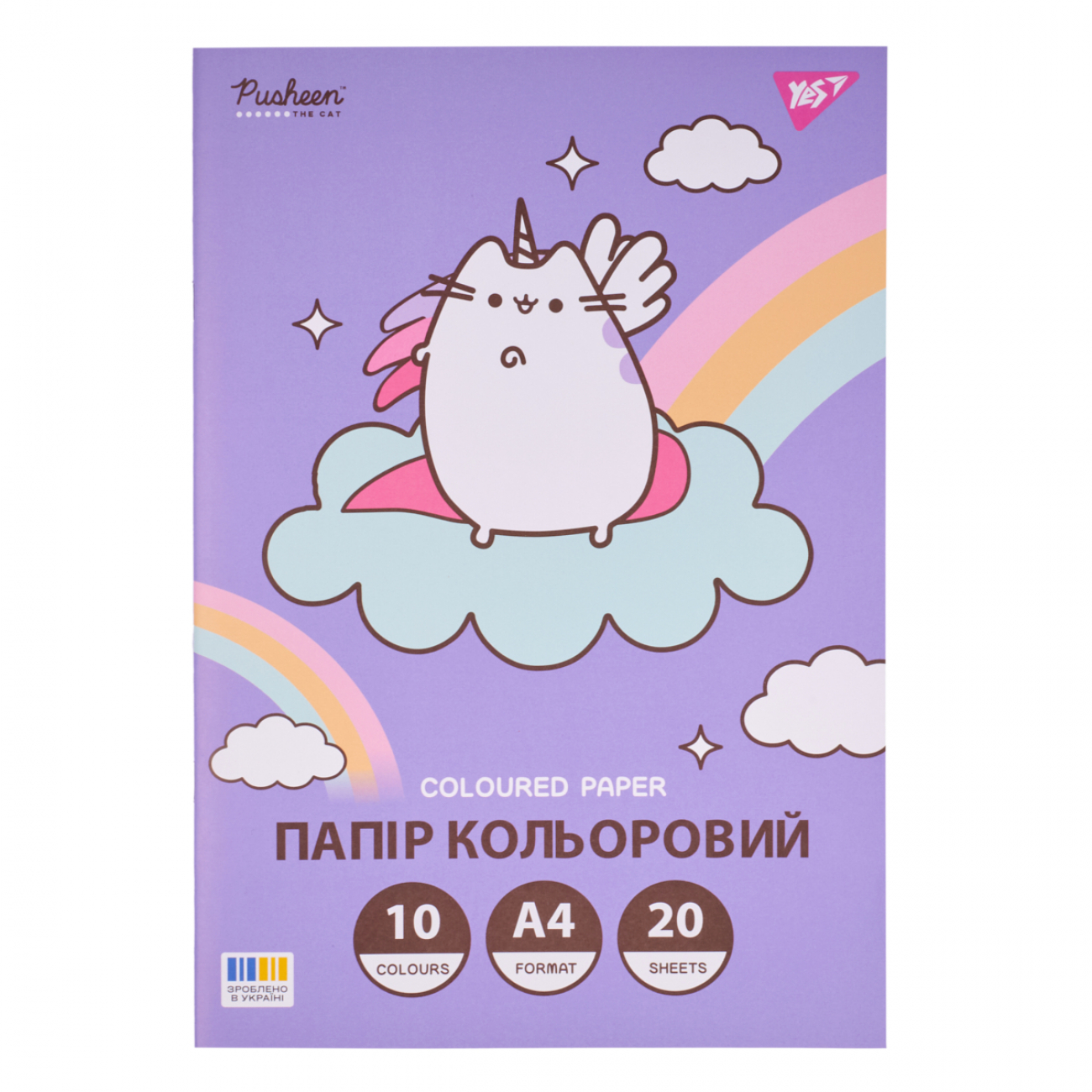 Папір кольоровий А4 одностор. 20арк./10 кольорів Pusheen