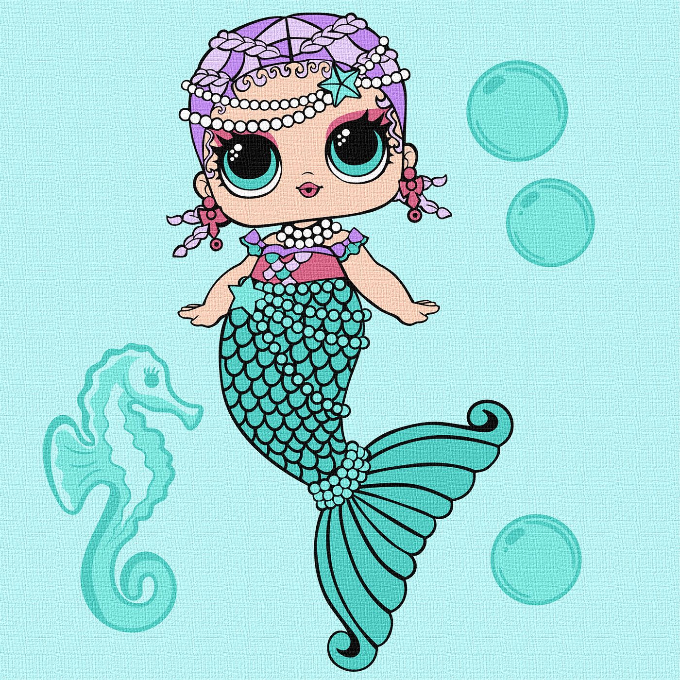 Картини по номерах акрилові для дітей«L.O.L.Surprise!Mermaids Merbaby»40×40см