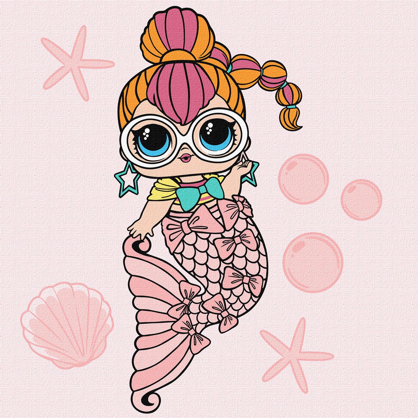 Картини по номерах акрилові для дітей«L.O.L.Surprise!MermaidsNeonQT»40×40см