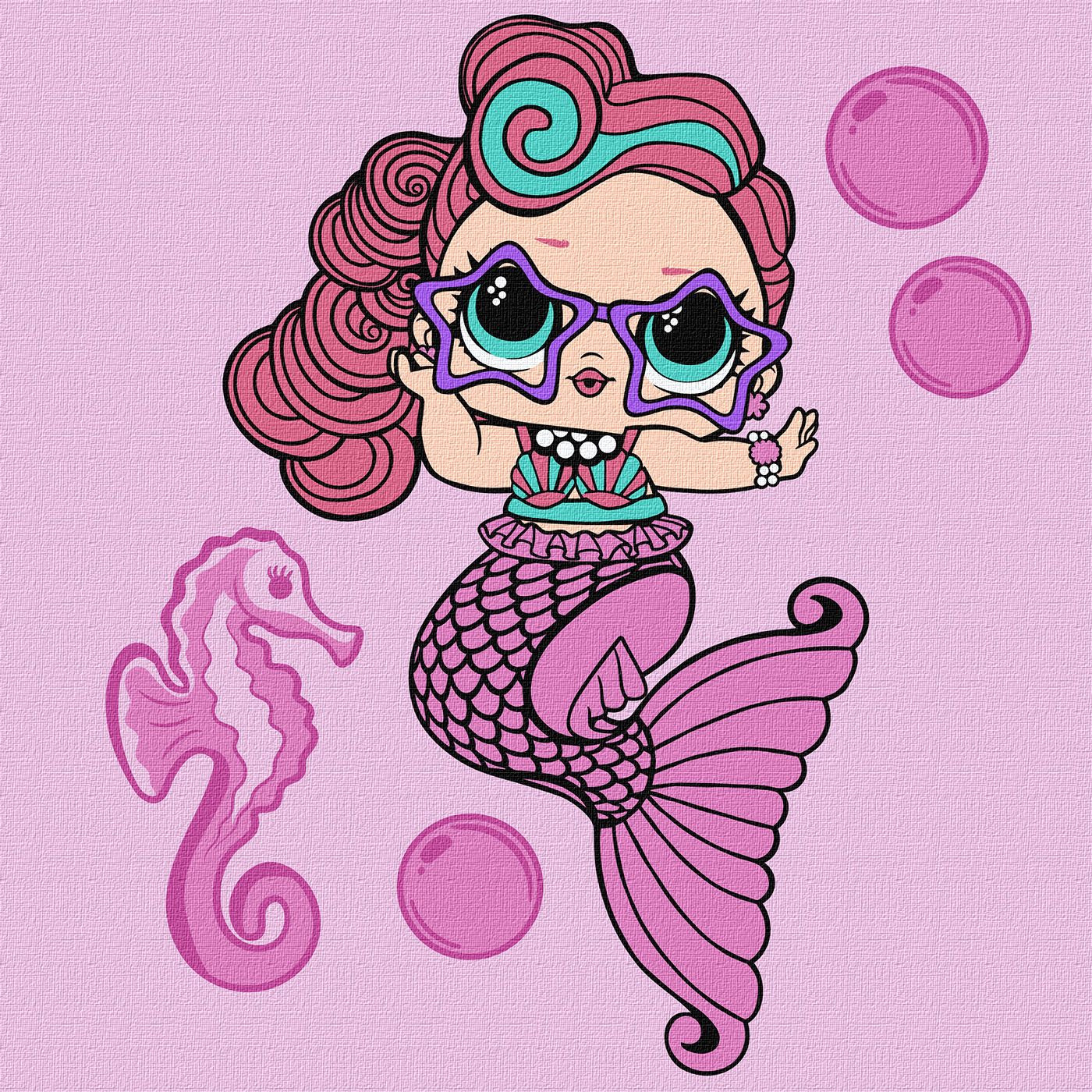 Картини по номерах акрилові для дітей«L.O.L. Surprise! Mermaids Waves»40×40см