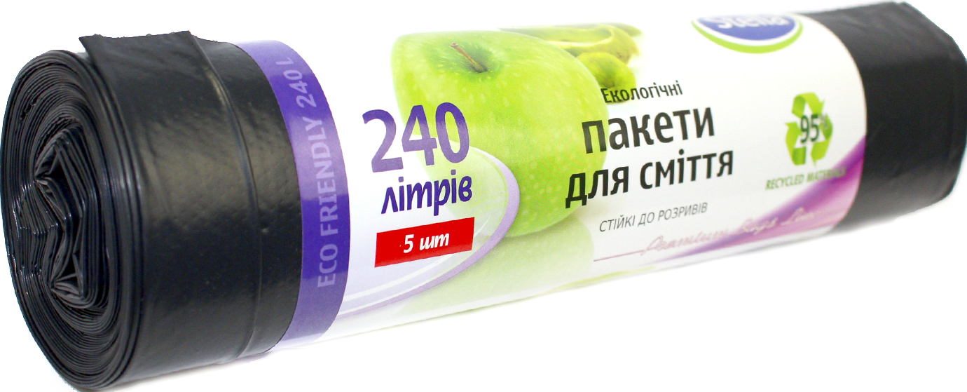 Пакети для сміття «Stella» 240л 5 шт чорні LDPE