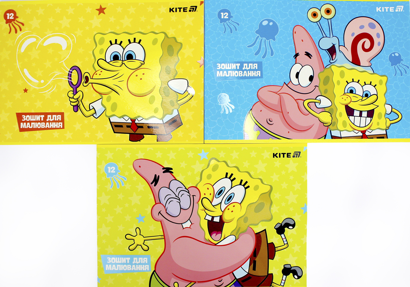 Альбом для малювання на скобі 12/100 А4 «SpongeBob» софт тач + УФлак