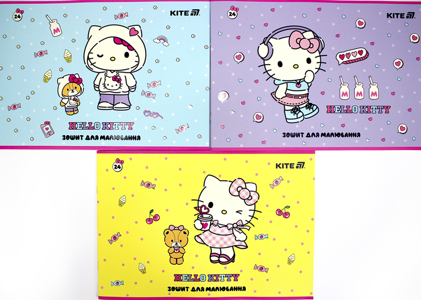 Альбом для малювання на скобі 24 аркуші софт тач+УФ лак «Hello Kitty»