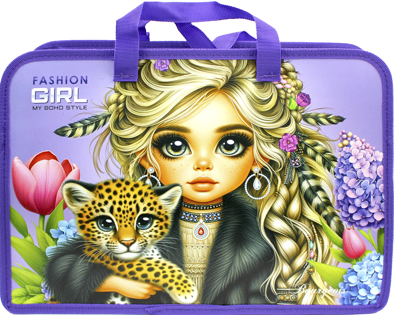 Папка А4+ «Fashion Girl» на блискавці з довгою ручкою