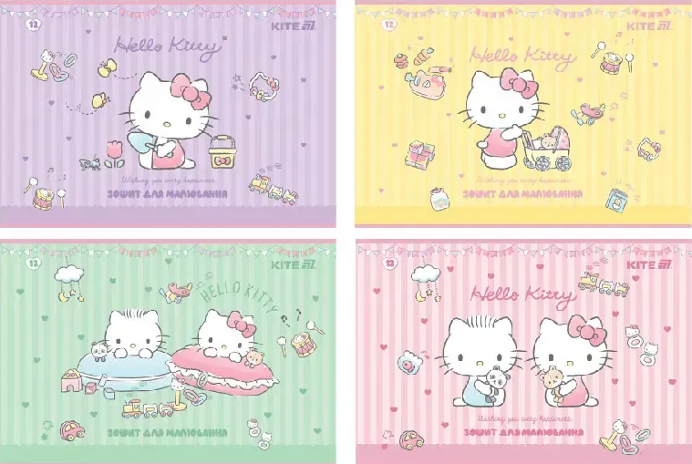 Альбом для малювання на скобі 12 аркушів софт тач + УФ лак «Hello Kitty»