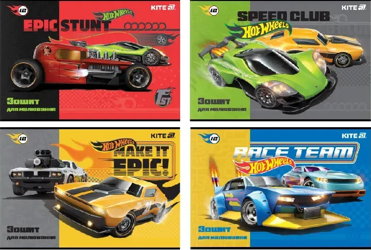 Альбом для малювання на скобі 12/100 А4 «Hot Wheels» софт тач+УФ лак