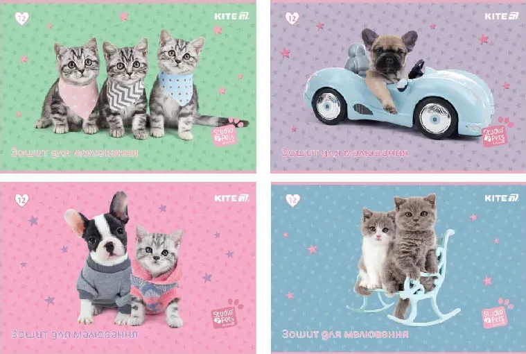Альбом для малювання на скобі 12/100 А4 «Studio Pets» софт тач+УФлак