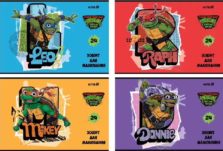 Альбом для малювання на скобі 24 аркуші софт тач+УФ лак «Ninja Turtles»