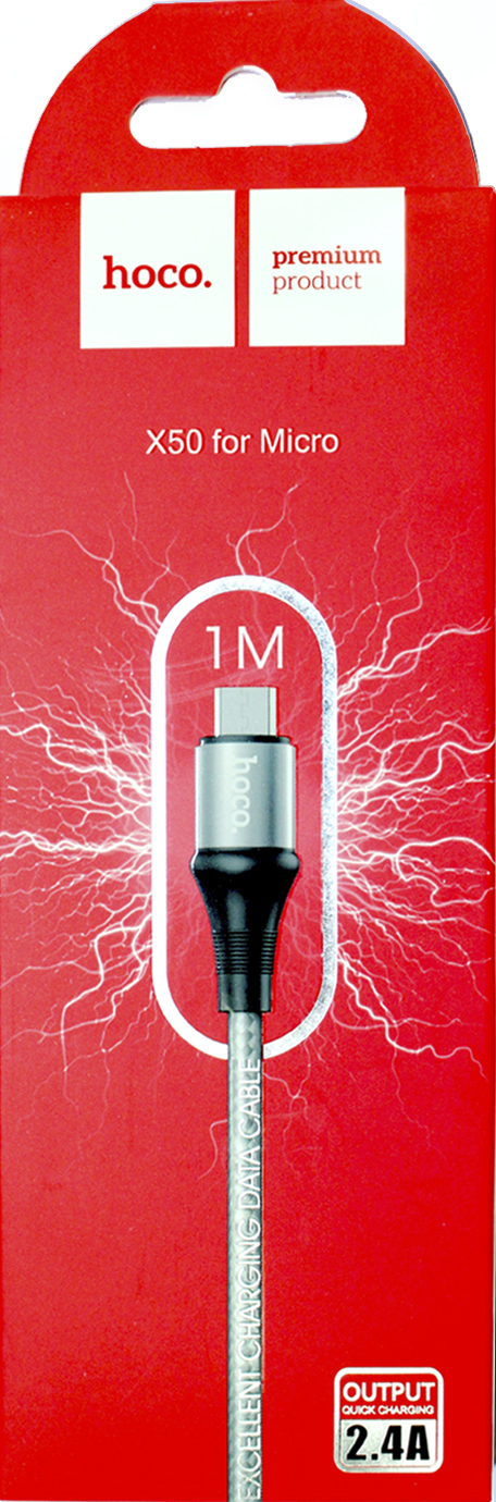 Кабель USB > microUSB X50 1м 2.4А grey