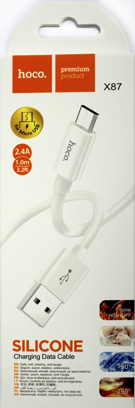 Кабель USB > microUSB X87 Magic silicone white 2.4A 1м