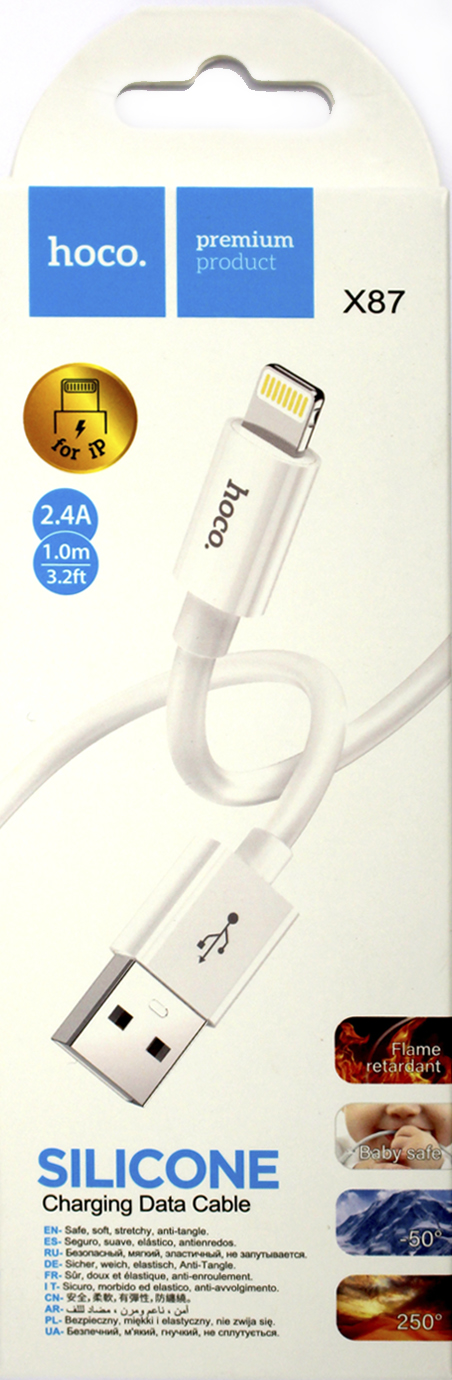 Кабель USB > lihgtning X87 Magic silicone 1м 2,4А white