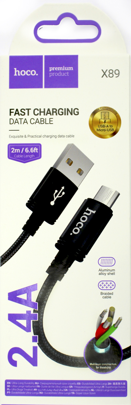Кабель USB > Micro X89 1м black 2.4A