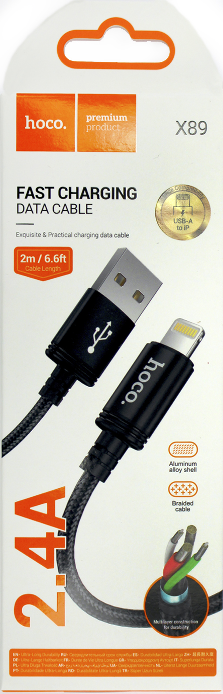 Кабель USB > lightning X89 2м black 2.4A
