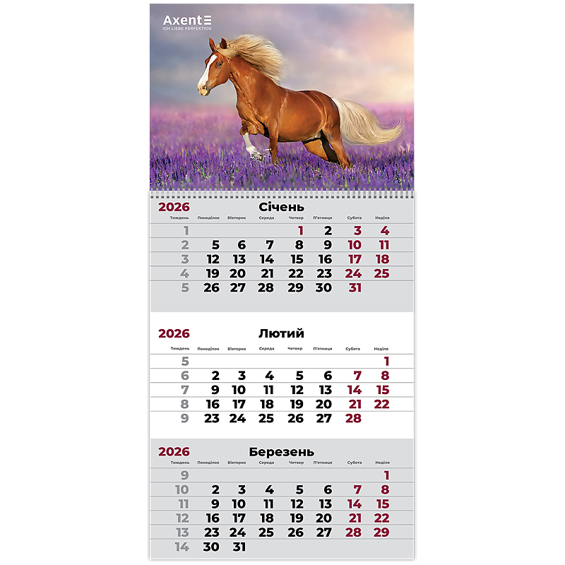 Календар кварт. настін. Horses 2″ 2026,1 пружина