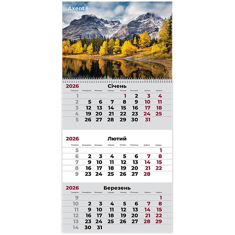 Календар кварт. настін. Nature 2″ 2026,1 пружина