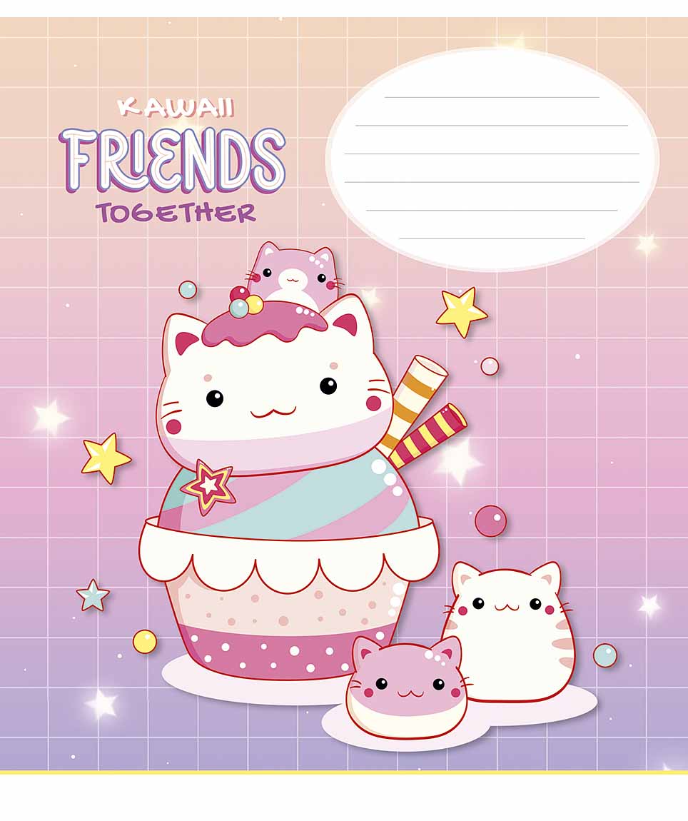Зошит 12 аркушів лінія «Kawaii Friends» глітер