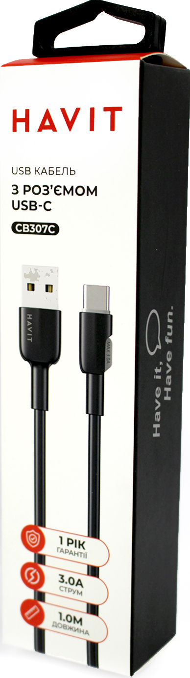 Кабель USB > Type C HV-CB307C 3A 1м black